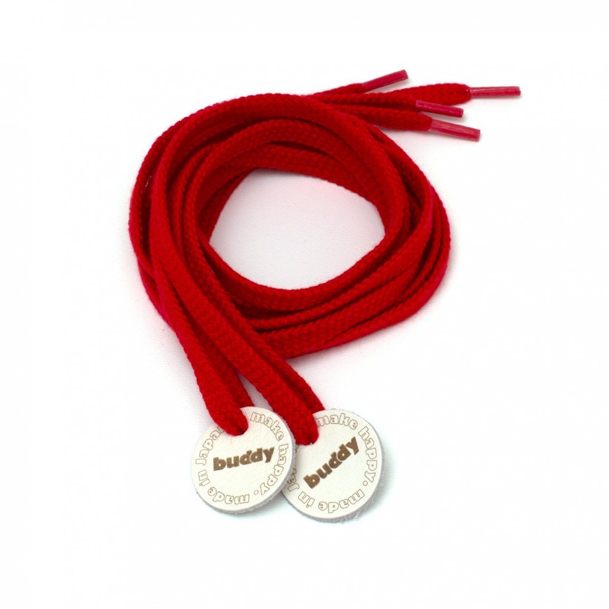 Shoelaces Red with Leather patch buddy Natural